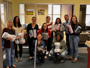 staff with blanket donations