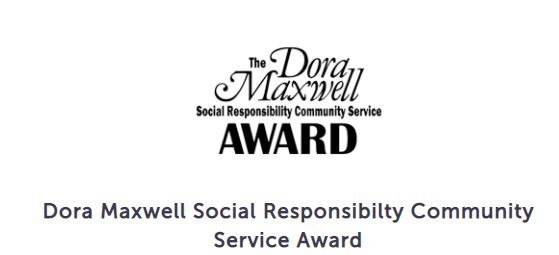 Text reads "The Dora Maxwell Social Responsibility Community Service Award.